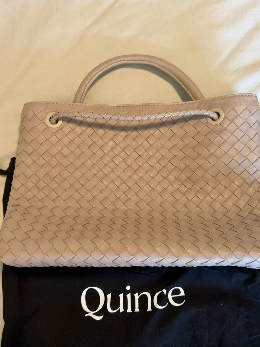 Quince Woven Leather Satchel in Blush Beige